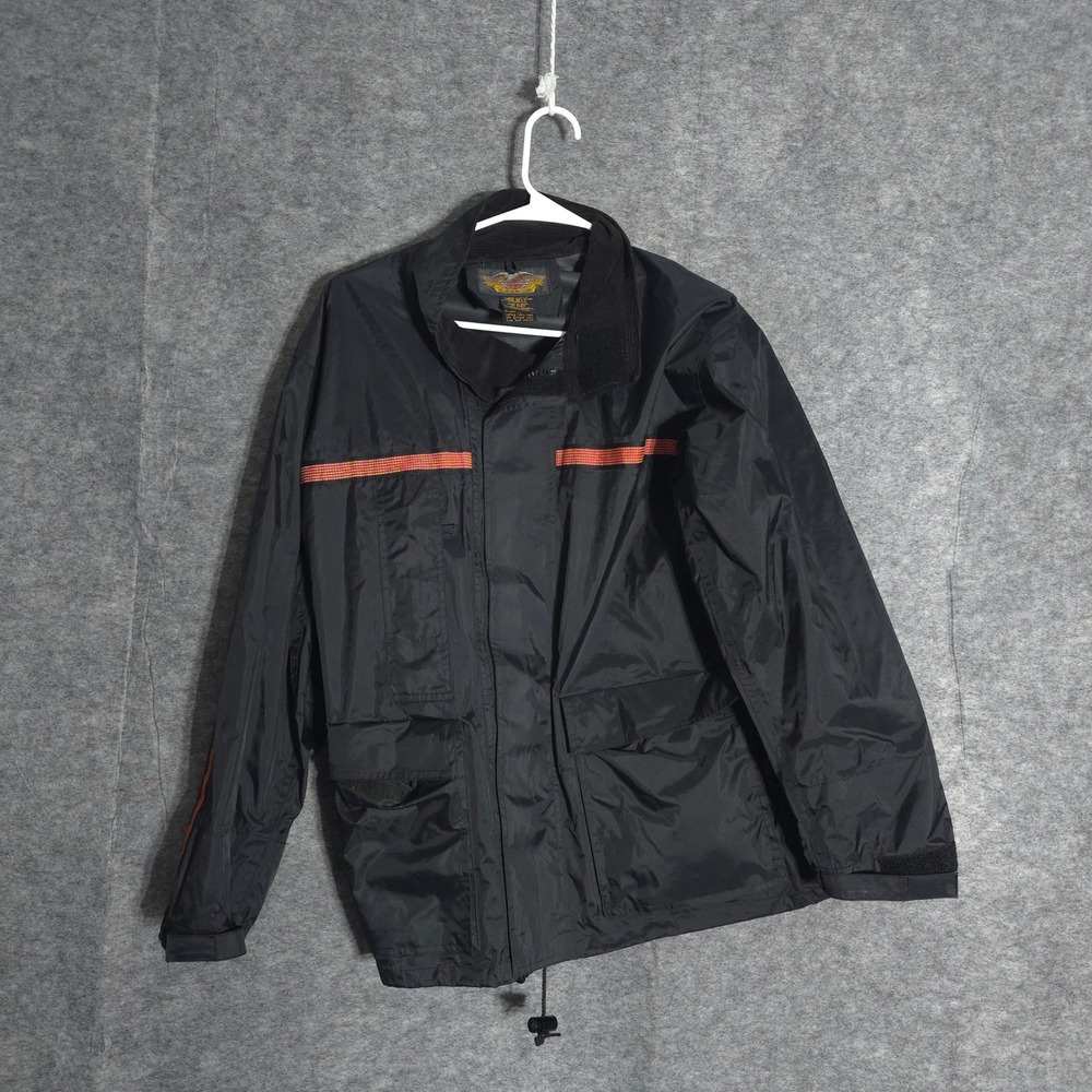 Harley Davidson Nylon Riding Jacket Mens XS Black Orange Stripe Windbreaker Moto